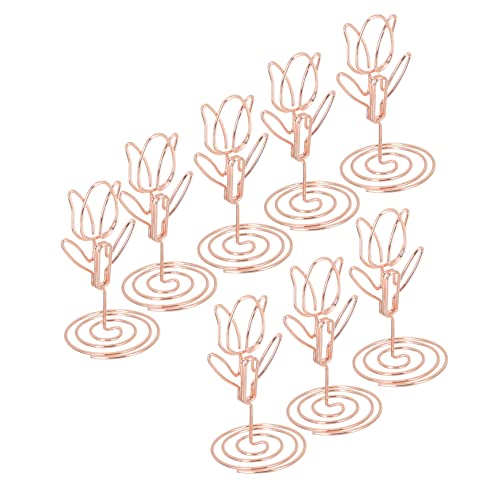 Angoily 10 Stück Bildclips stehen hochzeitsdeko schreintischorganizer paperclips Tulpenkartenhalter staffelei Tabellennummer Clip Regale zur Aufbewahrung von Visitenkarten Metall Rose Gold von Angoily