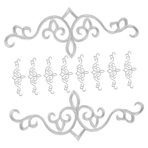 Angoily 10 Stück Gestickter Stoffaufnäher Applikationen Stickereiflecken Flicken für Jacken Stich textilien rucksäcke Kleiderflicken aufbügeln Mantel gestickte Aufnäher Stickgarn Silver von Angoily