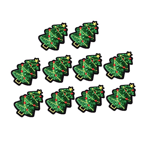 Angoily 10 Stück Gestickter Stoffaufnäher Patch Bestickt Weihnachtsschmuck Zum Aufnähen Stickerei Abzeichen Annähen Weihnachtsmotive Nähen Weihnachtsapplikationen Nähen Green Pailletten von Angoily