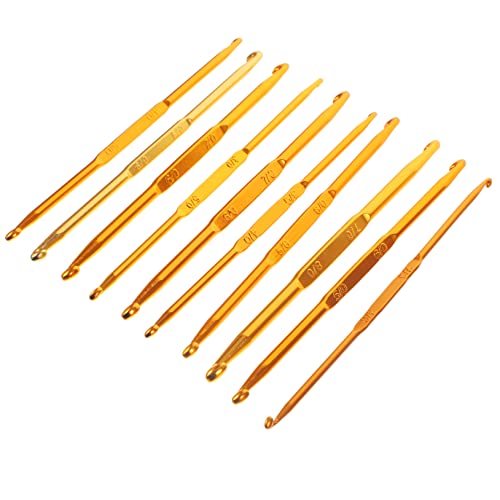 Angoily 10 Stück Häkelnadel aus Aluminium Häkeln Haken Werkzeuge zum Zöpfen von Garnen Garn zum Häkeln Garn Häkelnadel Garnhaken Stricken Häkeln Werkzeuge Golden von Angoily