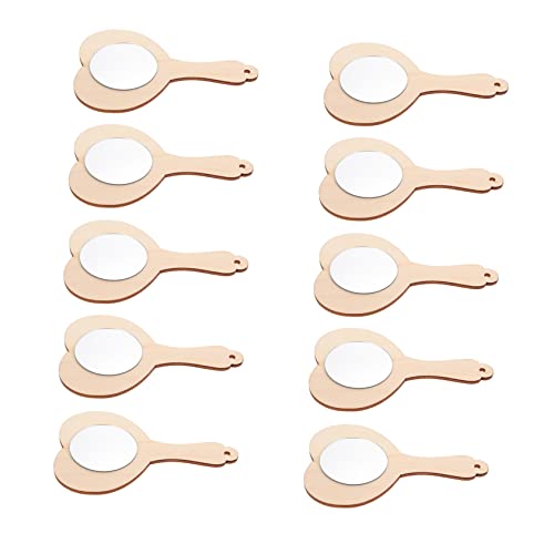 Angoily 10 Stück Kleiner Holzspiegel Mini Geformt Schminkspiegel Mit Licht Winzig DIY-Material Für Kleinen Spiegel Machen Handspiegel Bastelset Malen Schimmel Light Brown Hölzern von Angoily