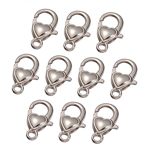 Angoily 10 Stück Lobster Clasp Herzform Legierung Silberne Karabiner für Diy Schmuckherstellung Schlüsselanhänger und Bastelprojekte von Angoily