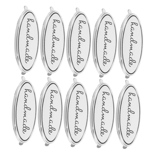 Angoily 10 Stück Oval Handgemachte Etiketten Zinklegierung mit Unterlegscheiben für DIY Bastelprojekte Metallbeschriftungen für Taschen Kleidung Jeans und Schuhe zum Nähen und Verzieren von Angoily