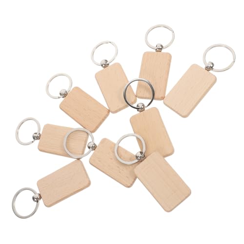 Angoily 10 Stück Schlüsselanhänger aus Holz rechteckiger Schlüsselanhänger Holzschlüsselkette unfertige Schlüsselanhänger Schlüsselketten Schlüsselanhänger für Mädchen Gravurrohlinge Eisen von Angoily