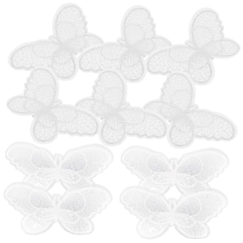 Angoily 10 Stück Schmetterling Stickerei Patches Weiß Aufnäher zum Aufnähen für Kleidung DIY Hut Jacke Tasche Dekoration von Angoily
