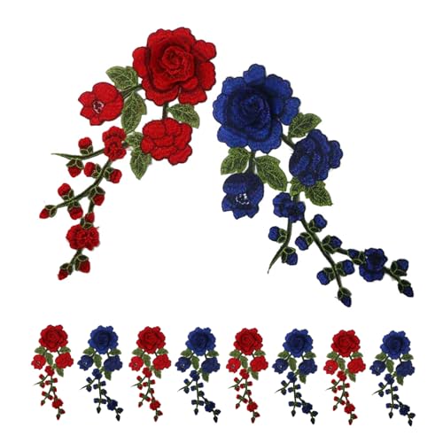 Angoily 10 Stück Teiliges Bestickte Blumen-applikationen Bügel Näh-patches in Rot und Blau Feine Stickerei mit Polyesterfäden Elegante Spitzenverzierung für Kleidung Rucksäcke von Angoily