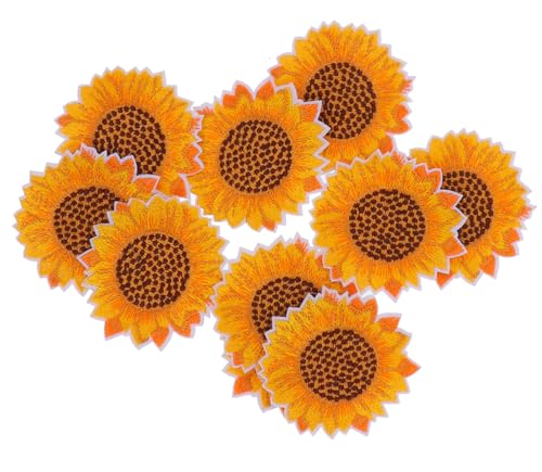 Angoily 10 Stück Teiliges Bestickte Sonnenblumen Stoffpatches Bunte Langlebige Aufnäher zum Aufbügeln für DIY Kleidung Dekoration und Kreative Bastelprojekte von Angoily