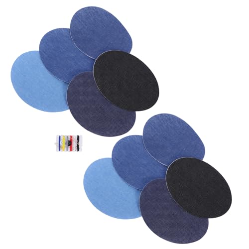 Angoily 10 Stück Teiliges Denim Flicken Oval zum Aufbügeln mit Nähset Robuste Jeansstoff Patches Innen und Außen Einfache Reparatur und Dekoration für Kleidung Vielseitig für Jeans Hüte von Angoily