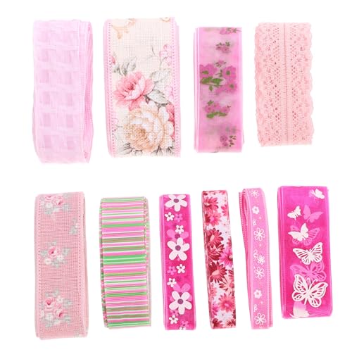 Angoily 10 Stück Teiliges Geschenkband mit Blumenmuster Vielseitiges Zuschneidbares Bastelband aus Polyester für DIY Geschenkverpackung Hochzeitsdekoration und Handgefertigte Schleifen von Angoily