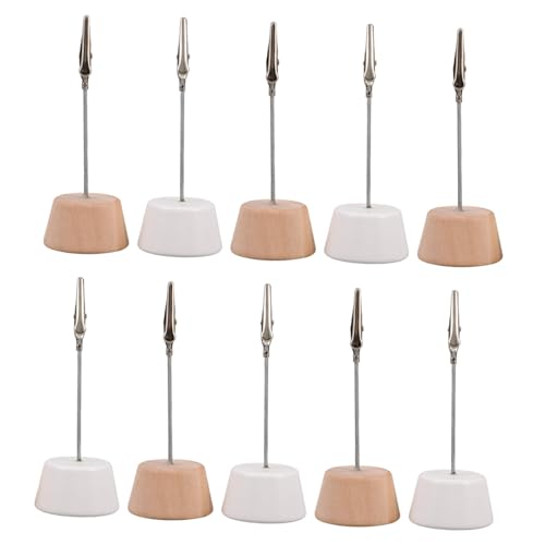 Angoily 10 Stück Teiliges Memo Clips mit Rundem Holzsockel Minimalistischer Kartenhalter und Fotoständer Natürlicher Holzfuß für Büro Hochzeitstisch Schreibtischorganisation von Angoily