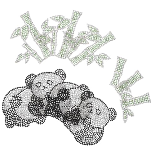 Angoily 10 Stück Teiliges Panda Bügelbild Applikationen mit Strasssteinen Selbstklebend Aufbügeln Dekorative Patches für Kleidung Hüte Taschen DIY Bastelzubehör von Angoily