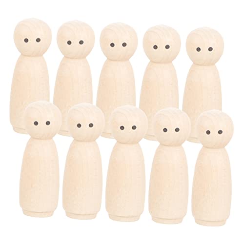 Angoily 10 Stück Teiliges Unbemalte Holzpuppen Naturfarbene Diy Holzfiguren zum Bemalen Leichte Glatte Holz Peg Dolls für Kreative Basteldekoration und Handarbeitsprojekte von Angoily