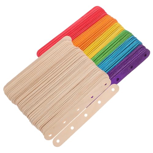 Angoily 100 Stück Bastelstäbchen aus Holz selber machen Loch Eisstiele zum Basteln farbiger Stab groß Pop bastel materialien Farbige Bastelstäbe aus Holz holzstäbchen selber machen Bambus von Angoily