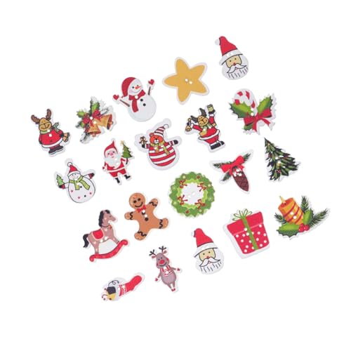 Angoily 100 Stück Bemalten Holzknöpfe Basteln Schaltfläche Für Scrapbooking-verzierungen Weihnachtshandwerksknöpfe Klein Tasten Trimmen Weihnachtsverzierungsknöpfe Rentier-knöpfe Nähen von Angoily