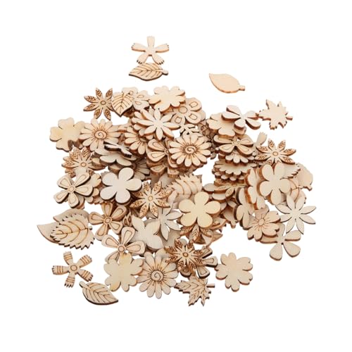 Angoily 100 Stück Bunte Holzblumen und Deko Natürliche Holzstücke für Diy Bastelprojekte Kreative Heimdeko Holzverzierungen für Scrapbooking und Handwerk von Angoily