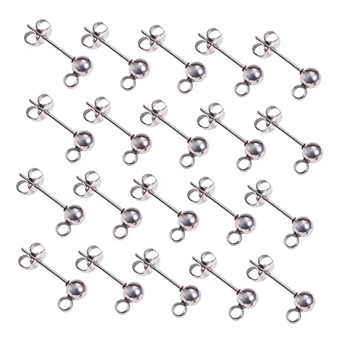 Angoily 100 Stück DIY Ohrstecker Silberstahl Rund Ohrschmuck Zubehör Ohrring Bastelmaterial für Damen und Herren Schmuckherstellung von Angoily