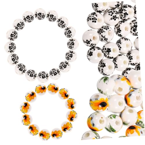 Angoily 100 Stück Diy Keramikperlen mit Sonnenblumenmotiv für Schmuckherstellung Armbänder und Ohrringe für Bastelprojekte Xer Packungen von Angoily
