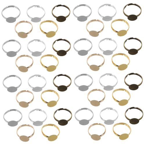 Angoily 100 Stück Einstellbare Metallringbasis Flache Runde Cabochon Rohlinge Verstellbare Fingerring Einstellungen DIY Schmuckzubehör für Schmuckherstellung von Angoily