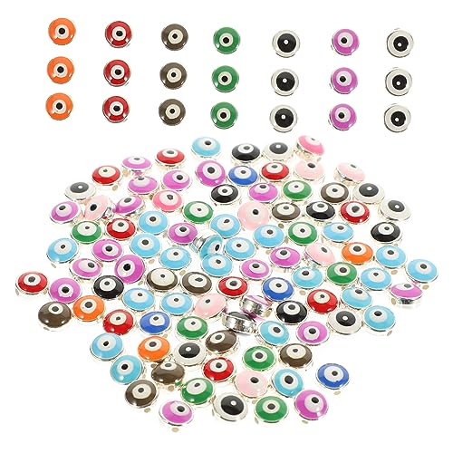 Angoily 100 Stück Evil Eye Spacer Beads Flach Rund Resin Silber Rand Lose Perlen für DIY Schmuckherstellung Armbänder Halsketten von Angoily