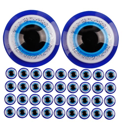 Angoily 100 Stück Flache Resin Evil Eye Perlen Runde Schmuck DIY Charm Aufkleber Selbstklebend Blauer Schutz Glücksanhänger für Basteln und Scrapbooking von Angoily
