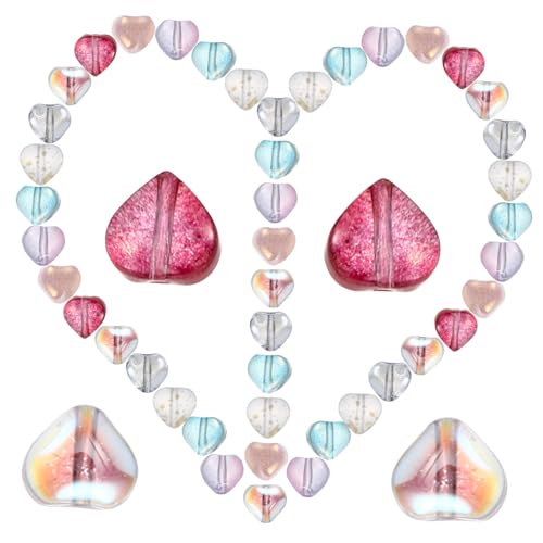 Angoily 100 Stück Glasperlen Herz Spacer Beads Bunte DIY Schmuckherstellung Armband Ohrring Halskette Perlen für Basteln Thanksgiving Dekoration von Angoily