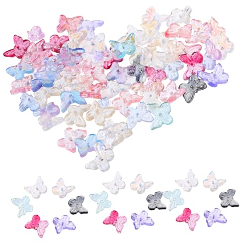 Angoily 100 Stück Glasperlen Schmetterling Mix Bunte Schmuckperlen für DIY Armband Ketten Ohrschmuck Zubehör Handgefertigt Sicher für Basteln und Schmuckherstellung von Angoily