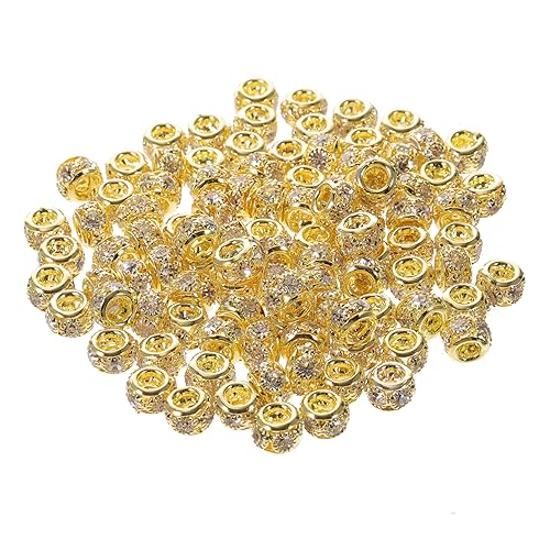 Angoily 100 Stück Goldene Strass Spacer Perlen für Schmuckherstellung Metallperlen für Diy und Armbänder Bastelbedarf für Projekte Langlebig und Vielseitig Einsetzbar von Angoily