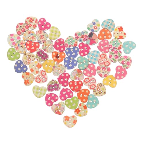 Angoily 100 Stück Herz Holzknöpfe Bunte Holz Nähknöpfe für Scrapbooking Basteln und Diy Projekte Vielseitig Einsetzbar für Kleidung Taschen und Karten von Angoily
