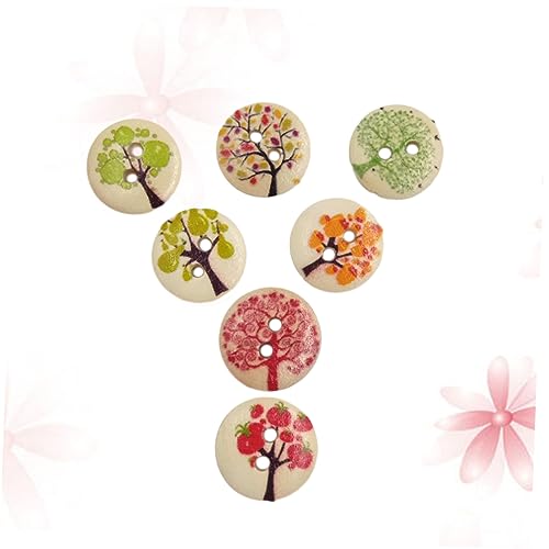 Angoily 100 Stück Holzknöpfe mit Löchern Natürliche Obst und Gemüsemuster Langlebige Wasserdichte Holzknotchen für Nähen Scrapbooking und DIY Bekleidungszubehör von Angoily