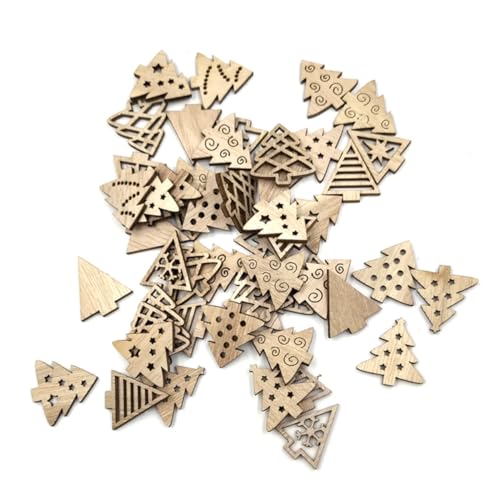 Angoily 100 Stück Holzscheiben Weihnachtsbaum Anhänger Holz Deko Mix Baumförmige DIY Basteln Holzverzierungen für Zuhause Auto Party Holzdekoration von Angoily