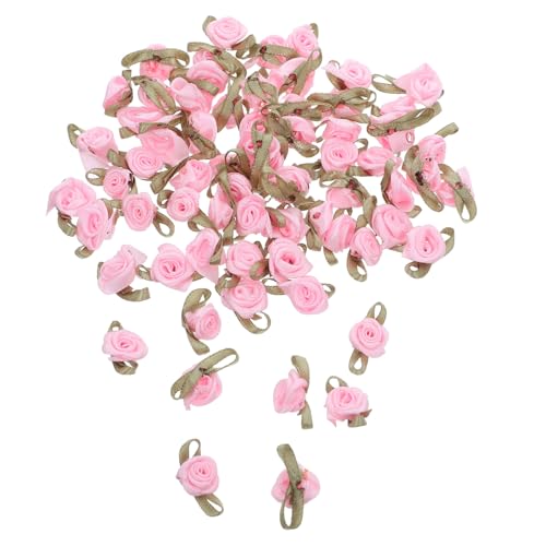 Angoily 100 Stück Mini Satinrosen mit Grünen Blättern Zarte Stoffblumen für Scrapbooking Basteln Hochzeit Partydekoration DIY Handwerksprojekte Vielseitige Mini Rosen Applikationen von Angoily