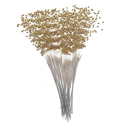 Angoily 100 Stück Perlen Sticks für Diy Dekorationen Hochzeitsperlensträuße Bastelzubehör für Hochzeiten und Partys Goldene Perlen für Kreative Arrangements von Angoily
