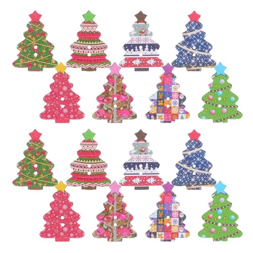 Angoily 100 Stück Weihnachtsbaum-Holzknöpfe zum Nähen, Basteln, flache Rückseite, 2 Löcher, Kleidung und Mantel, dekorative Knopfverzierungen, Urlaubs-Scrapbook von Angoily