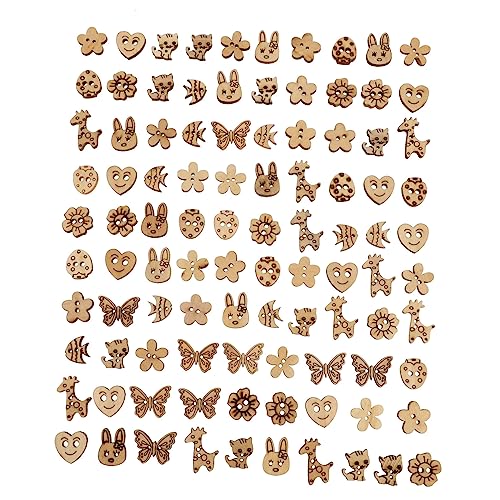 Angoily 100Stücke Praktische Holzknöpfe für DIY Projekte Dekorative Knöpfe Holzfarbe mit Cartoon Design für Kinderbekleidung und Bastelarbeiten Umweltfreundliches Material Glatte von Angoily