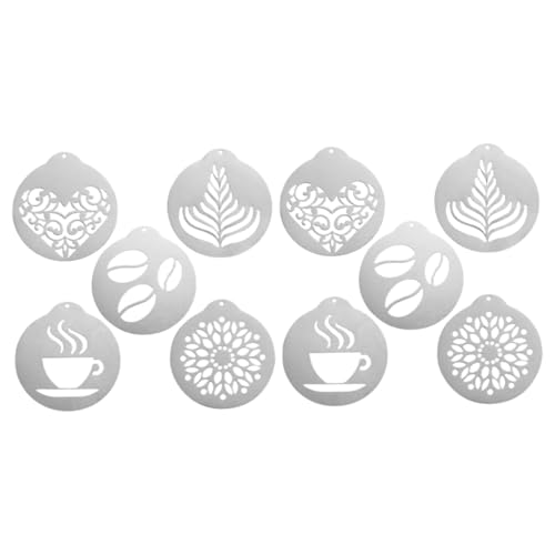 Angoily 10Stücke Wiederverwendbare Schablonen für Cappuccino Dekoration Kaffeekunst Vorlagen für Designs und Kreative Kaffeezubereitung von Angoily