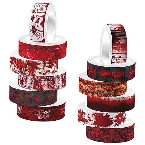 Angoily 12 Rollen Halloween-Themenband Dekoration klebrig Aufkleber fallen sehr Handwerk blutiges Band blutiges Washi Tape gruseliges Washi Tape Washi-Tape-Halloween Papier von Angoily