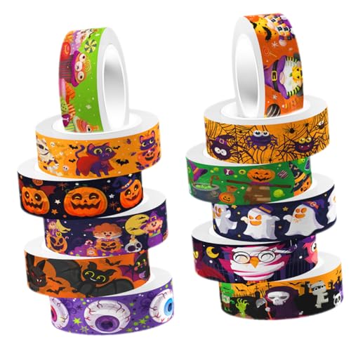 Angoily 12 Rollen Halloween Washi Tape Dekorative Klebebänder für DIY Bastelprojekte und Journaling pro Rolle für Scrapbooking und Kreative Dekoration von Angoily