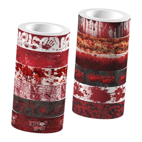 Angoily 12 Rollen Halloween Washi Tape mit Blutigen Motiven Selbstklebendes Transparentes DIY Klebeband für Scrapbooking Planer Tagebücher Halloween Dekoration Vielseitig Verwendbar von Angoily