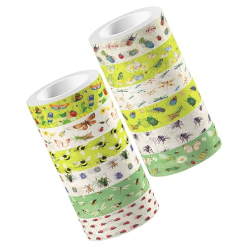 Angoily 12 Rollen Transparentes Rollband Sammelalbum Dekoration Scrapbooking Farbig Klebeband Für Handwerk Washi Tape Mit Insektendruck Retro-washi-tape Washi-tape Süß Bastelband Aufkleber von Angoily