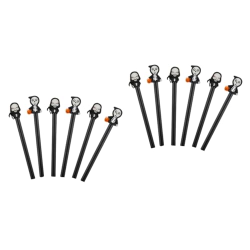 Angoily 12 Stück Schädel neutraler Stift Schreiben ästhetisch kommen Halloween kugelschreiber Schreibstift 0,5 mm Stift leuchtender Gelstift Schreibwerkzeug Silikon-Gel-Stift Schwarz von Angoily