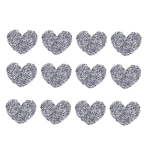 Angoily 12 Stück Stoffzubehör Flicken für Kleidung geformt bestickt Jeans-Patches Stoffreparaturflicken Herz present ideas genschenkideen Charme-Patch glänzende Flecken Harzbohrer Silver von Angoily