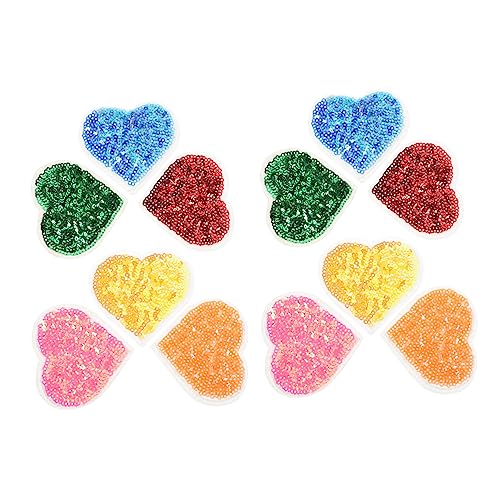 Angoily 12 Stück Teiliges Bügelflicken Herzform Bestickte Applikationen mit Pailletten in Candy Farben Iron Style zum Reparieren und Dekorieren von Kleidung DIY für Shirts Pullover von Angoily