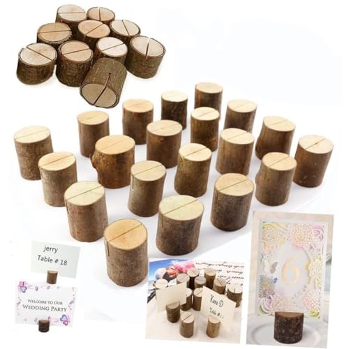 Angoily 12 Stück Teiliges Holz Memo Notizhalter mit Rinde Natürlicher Tischkartenhalter für Hochzeit Party und Büro Stabiler Memo stand für Tischnummern und Fotos von Angoily