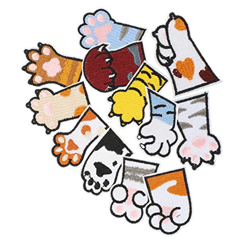 Angoily 12 Stück Teiliges Katzenpfoten Aufnäher zum Aufbügeln Tiermotiv Flicken für Kleidung Taschen und Hüte Dekorative Bunte Stickerei Patches für Diy Projekte von Angoily