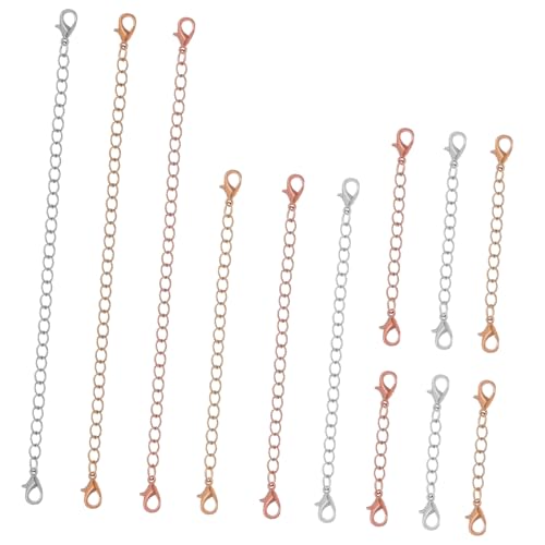 Angoily 12 Stück Teiliges Kettenverlängerungen aus Legierungsmetall in Silber Gold und Roségold Vielseitige Verlängerungsketten für Halsketten Armbänder und DIY Schmuckherstellung Einfach von Angoily