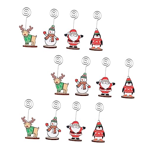 Angoily 12 Stück Teiliges Memo Holder Bunte Kartenclips mit Weihnachtsmotiven Schneemann Pinguin für Notizen Namenskarten Menükarten Vielseitige Büro und Tischdekoration von Angoily
