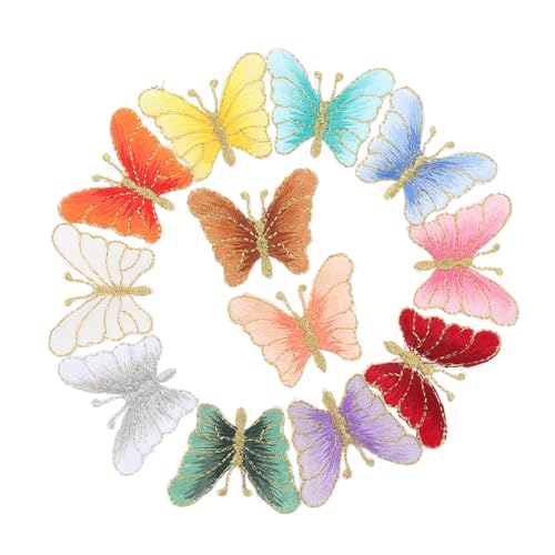 Angoily 12 Stück Teiliges Schmetterlings Patches Dekorative Aufnäher für Kleidung Hochwertige Applikationen zum Aufbügeln Vielseitig Einsetzbar für DIY Projekte und Party Zufällige Farbe von Angoily