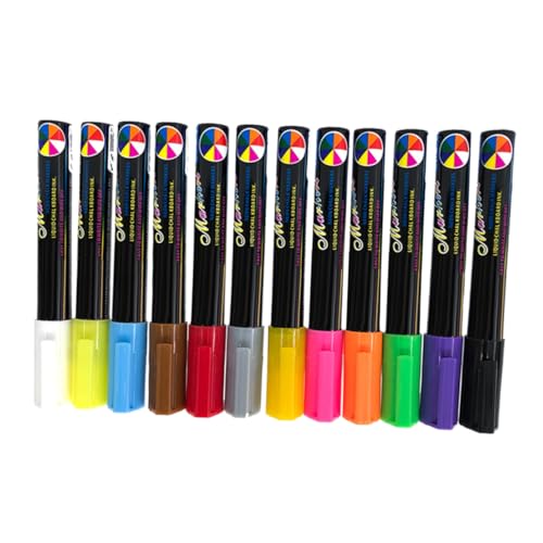 Angoily 12 Stück Teiliges Set Abwaschbare Liquid Chalk Marker Stifte für Tafel Bunte Marker für Schule und Büro Ergonomisches Design Rundspitze Vielseitig Einsetzbar Sicher und Langlebig von Angoily