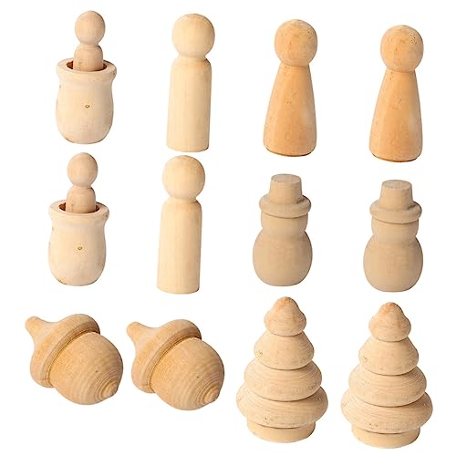 Angoily 12 Stück Teiliges Set Holzfiguren zum Bemalen Unvollendete Holzpuppen für Diy Bastelprojekte Kreative Holzspielzeug Figuren für Dekoration für Hochzeitstorten und Handwerkskunst von Angoily