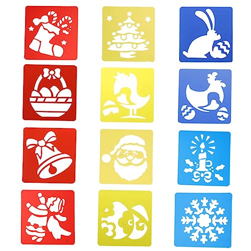Angoily 12 Stück Teiliges Weihnachts Malvorlagen Wiederverwendbare Schablonen für Erwachsene DIY Zeichenschablonen für Kreative Weihnachtsdekoration und Bastelprojekte Zufällige Farbe von Angoily